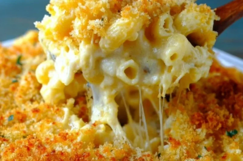 Homemade baked mac and cheese in a creamy cheese sauce