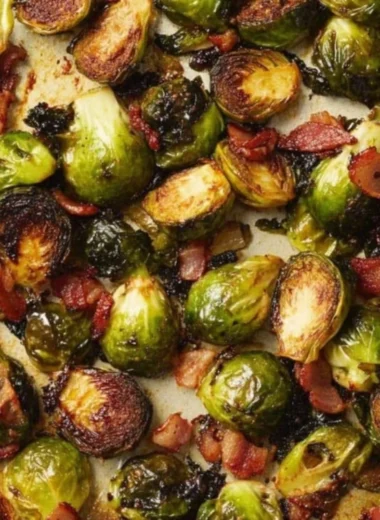 Ina Garten's roasted Brussels sprouts recipe showcasing delicious seasoning and presentation.