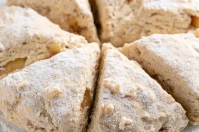 Freshly baked spiced apple scones with a golden crust and apple chunks