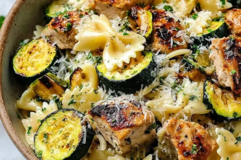 Italian Lemon Chicken Pasta with herbs and a lemon slice garnish