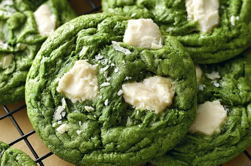Delicious Matcha White Chocolate Cookies on a plate