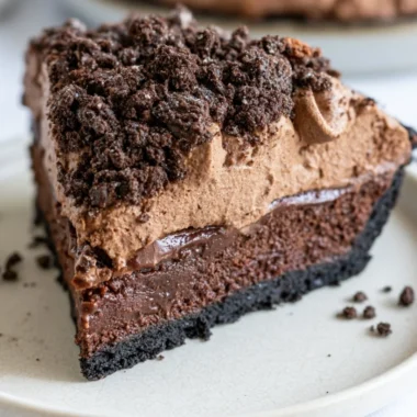 Delicious Mississippi Mud Pie with layers of chocolate and whipped cream