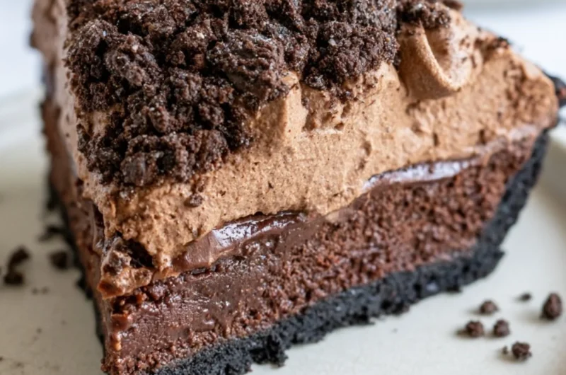 Delicious Mississippi Mud Pie with layers of chocolate and whipped cream