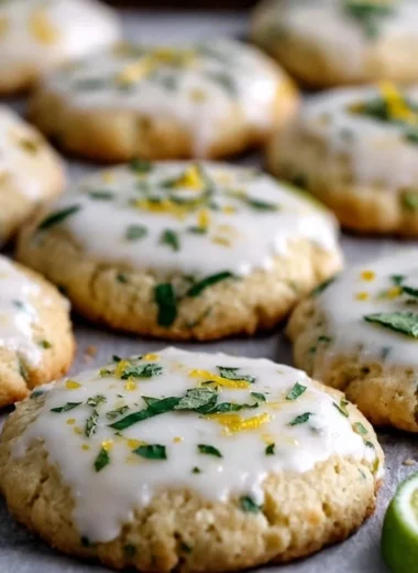 Plate of Mojito Sugar Cookies with mint leaves and lime slices