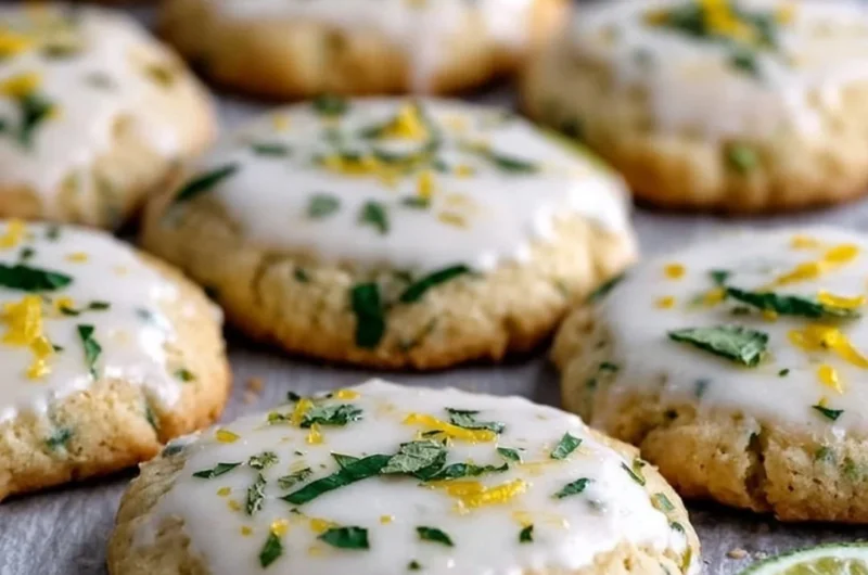 Plate of Mojito Sugar Cookies with mint leaves and lime slices