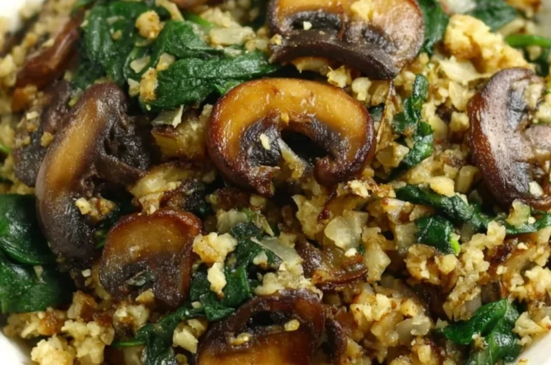 Delicious Mushroom Spinach Cauliflower Rice dish served in a bowl