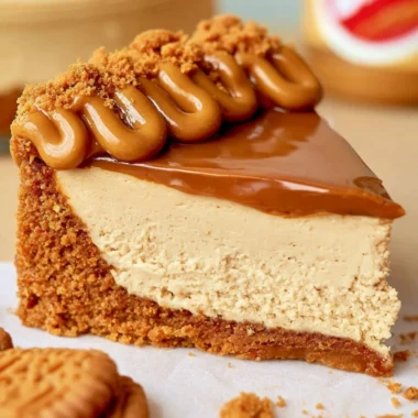 Delicious no-bake Biscoff cheesecake with a creamy texture and Biscoff cookie crust.