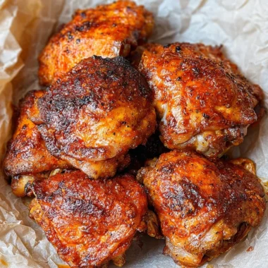 Oven Fried Chicken Thighs served with sides on a rustic table.