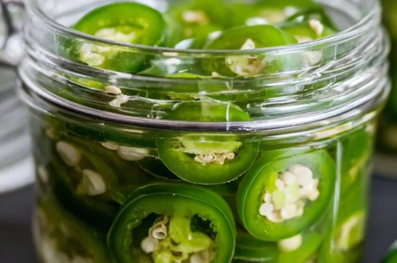 A jar of quick pickled jalapeños ready to spice up meals.