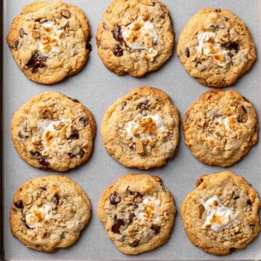 Delicious S'mores Cookies with chocolate, marshmallows, and graham cracker crumbs.