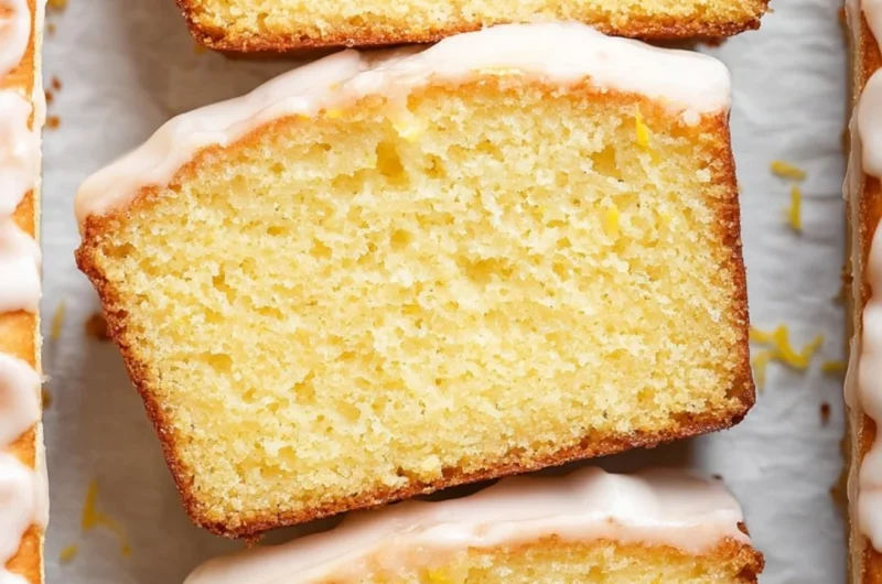 Moist and zesty Starbucks copycat lemon loaf on a wooden table