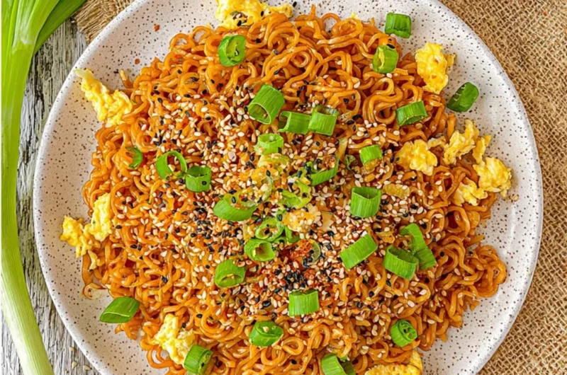 Homemade Tik Tok Ramen with vibrant ingredients and toppings.