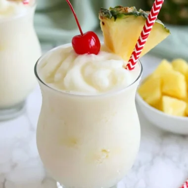 Virgin pina colada mocktail made with three ingredients for a tropical drink