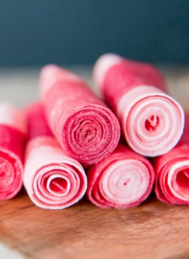 Homemade watermelon fruit leather, a healthy chewy snack made from fresh watermelon.