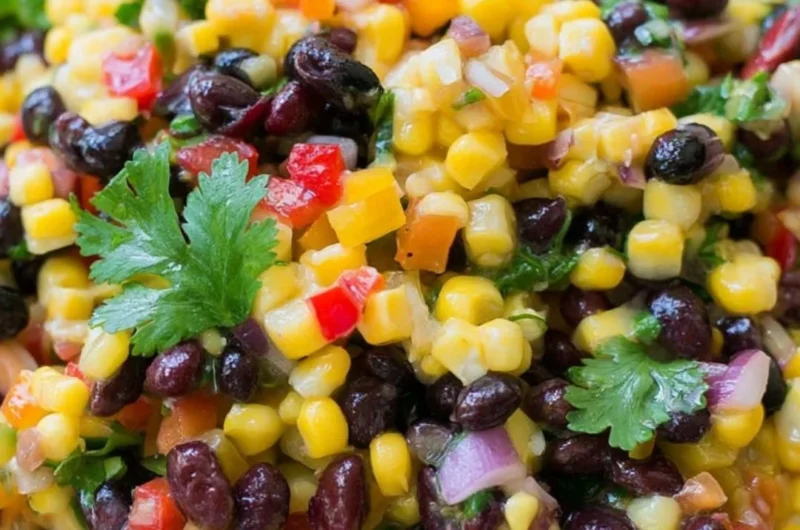 Colorful Corn Black Bean Salad with fresh veggies and dressing