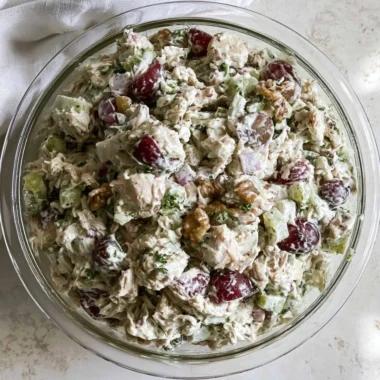 Healthy chicken salad without mayo, featuring fresh ingredients and vibrant colors.