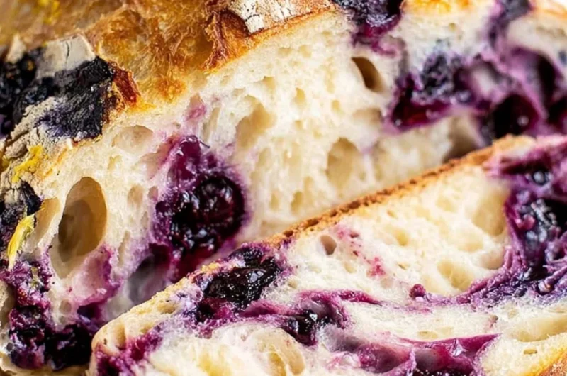 Lemon Blueberry Sourdough Bread with fresh blueberries and lemon zest