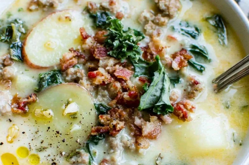 Creamy Olive Garden imitation Zuppa Toscana soup served in a bowl