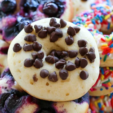 Delicious pancake donuts topped with frosting and sprinkles