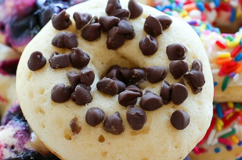 Delicious pancake donuts topped with frosting and sprinkles