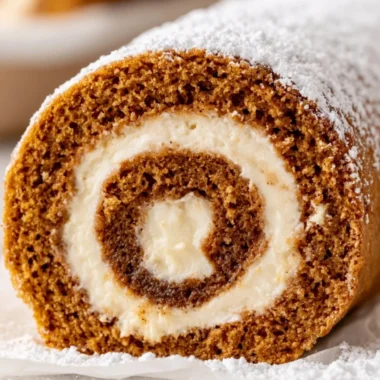 Delicious pumpkin roll with creamy filling and spiced pumpkin cake