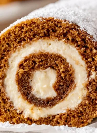 Delicious pumpkin roll with creamy filling and spiced pumpkin cake