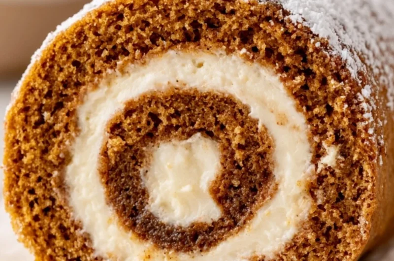 Delicious pumpkin roll with creamy filling and spiced pumpkin cake